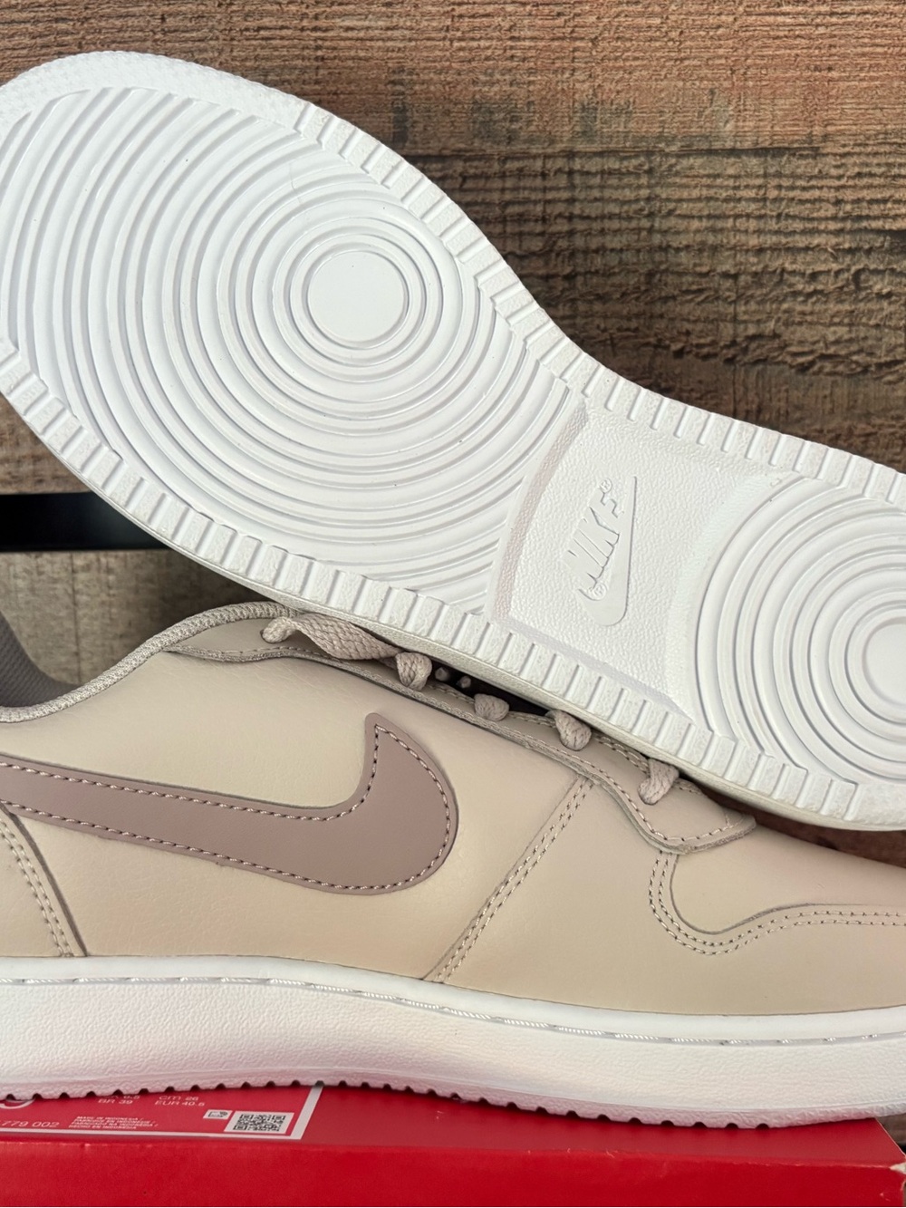 Nike unisex (w9, 7.5m) Beige and Taupe Swoosh Sneakers - Picture 3 of 8